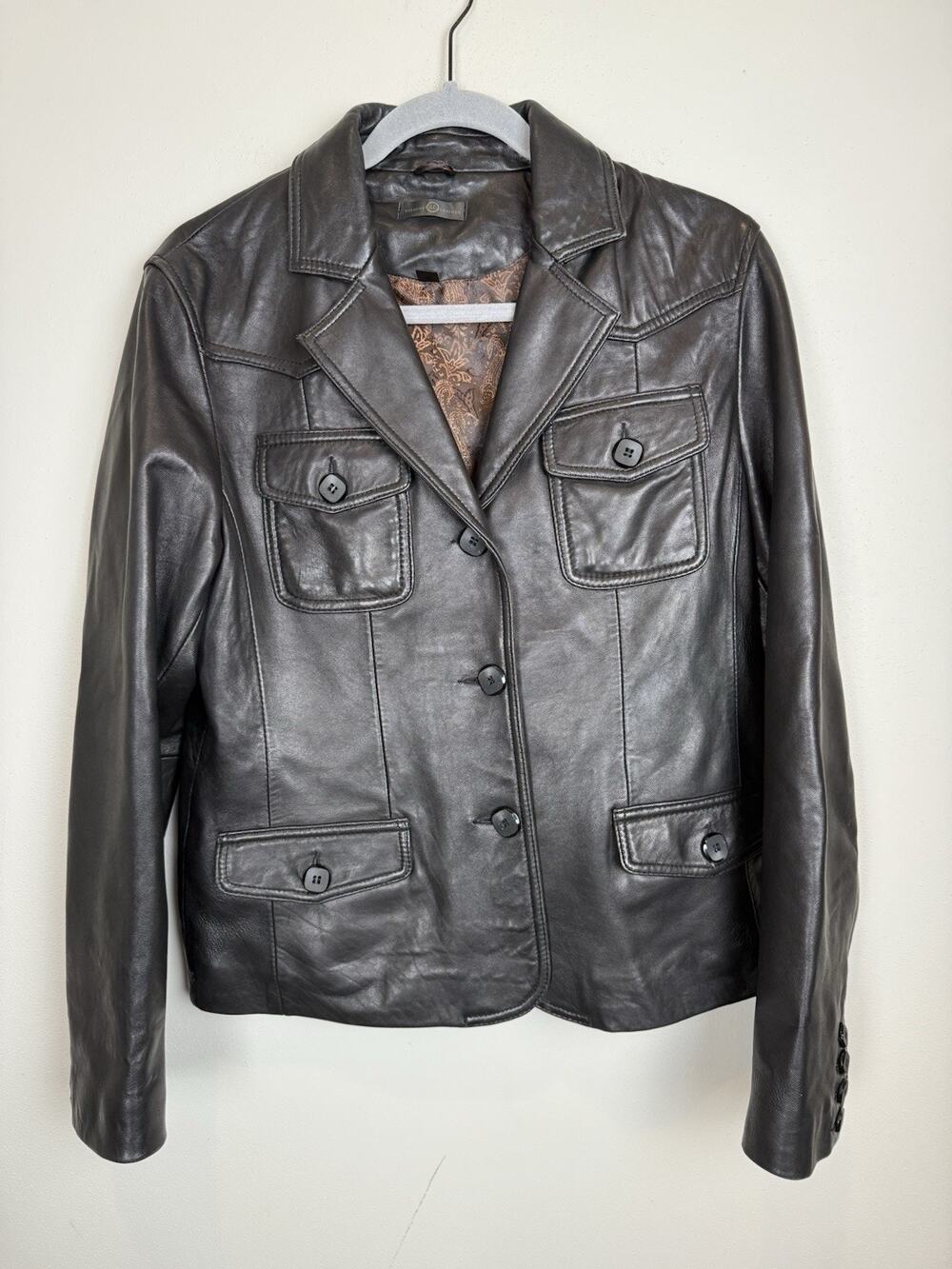 Vintage Wilson’s Leather Chocolate Brown Button Up Jacket Blazer 90’s Y2K Sz M